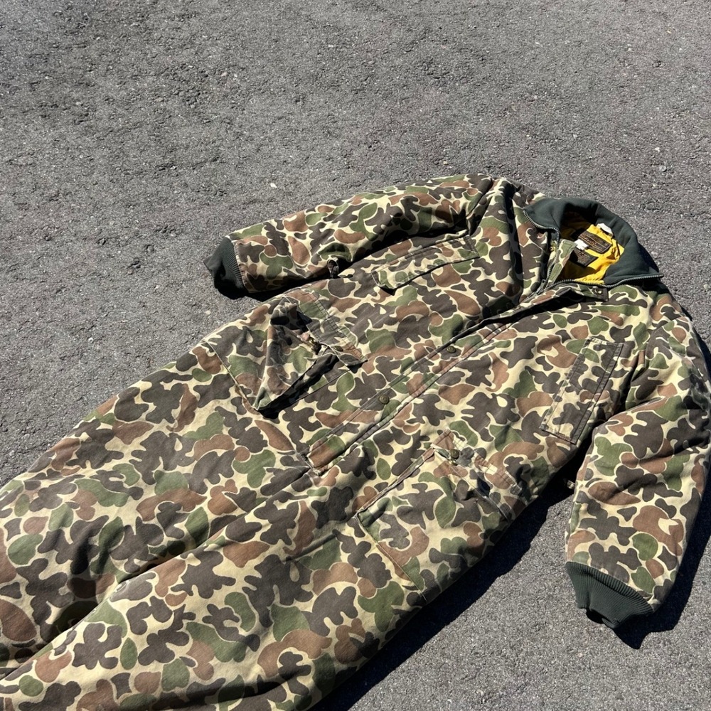 Vintage Eddie Bauer Goose Down Camo Coveralls Jumpsuit Frog Skin Duck Camo 0610 - Picture 9 of 16